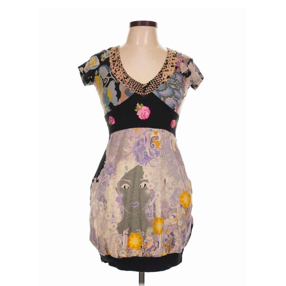 VTG Y2K Desigual Graphic Babydoll Balloon Face Dress Sz. L (Jr)